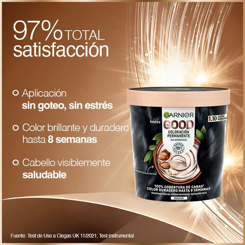 Garnier Good Coloration Permanente Sans ammoniaque, 90% d'origine naturelle Teinte 1.10 Midnight Illusion