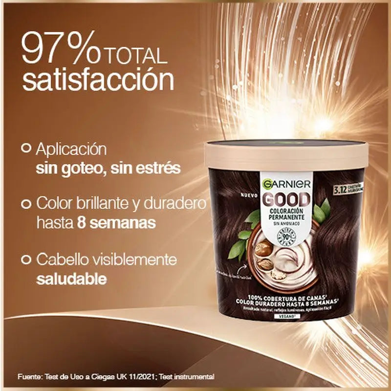 Garnier Good Permanent Colouring Sans ammoniaque, 90% d'origine naturelle Teinte 3.12 Cranberry Brown.