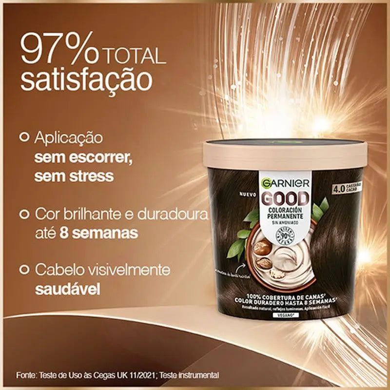 Garnier Good Permanent Colouring Sans ammoniaque, 90% d'origine naturelle Teinte 4.0 Cocoa Brown.