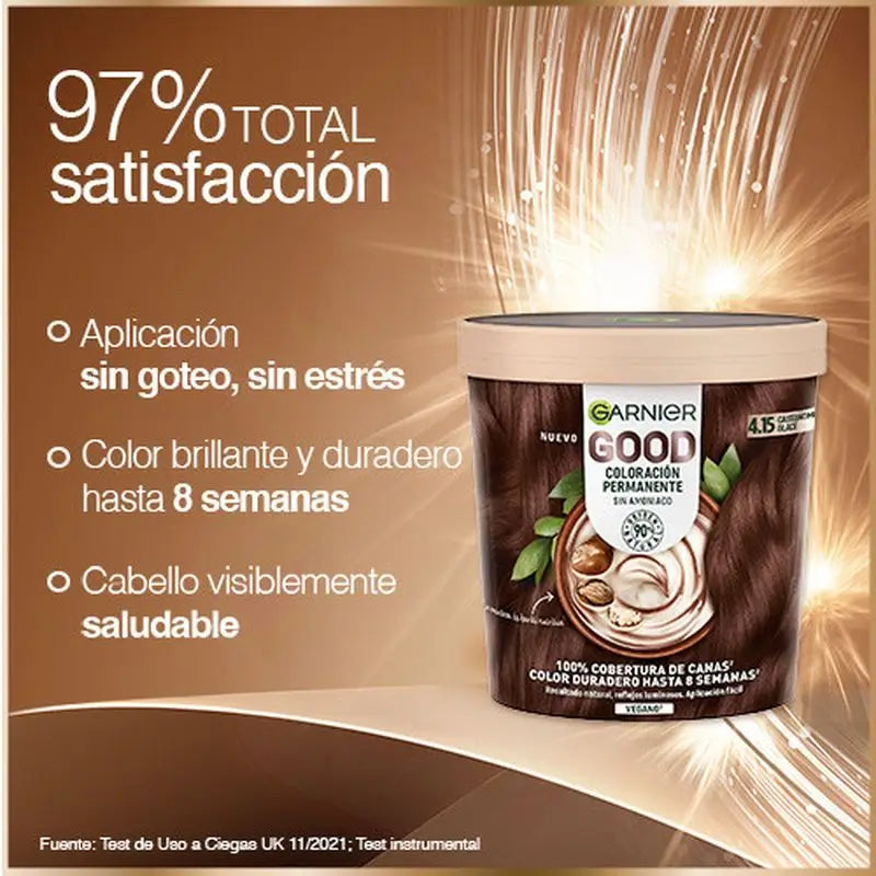 Garnier Good Coloration Permanente Sans ammoniaque, 90% d'origine naturelle Teinte 4.15 Brun Glacé.