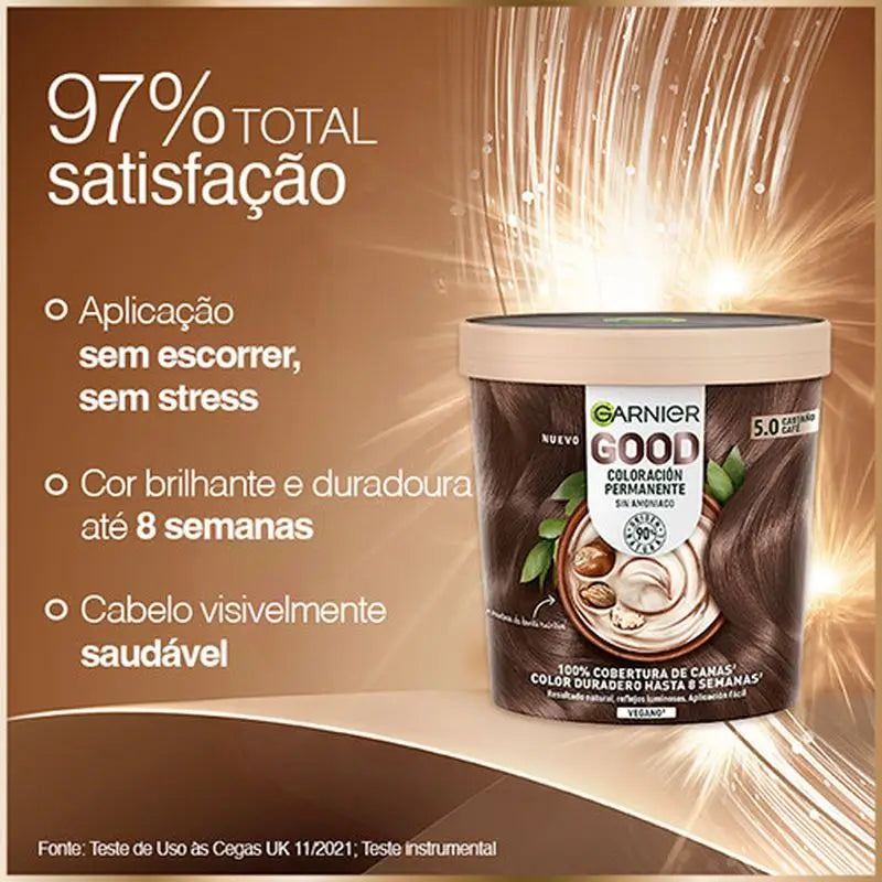 Garnier Good Coloration Permanente Sans ammoniaque, 90% d'origine naturelle Teinte 5.0 Marron Marron.