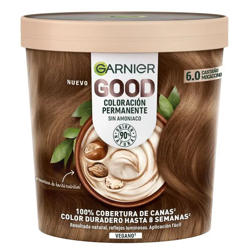 Coloration permanente Garnier Good, sans ammoniaque, 90% d'origine naturelle Teinte 6.0 Auburn Mocaccino.