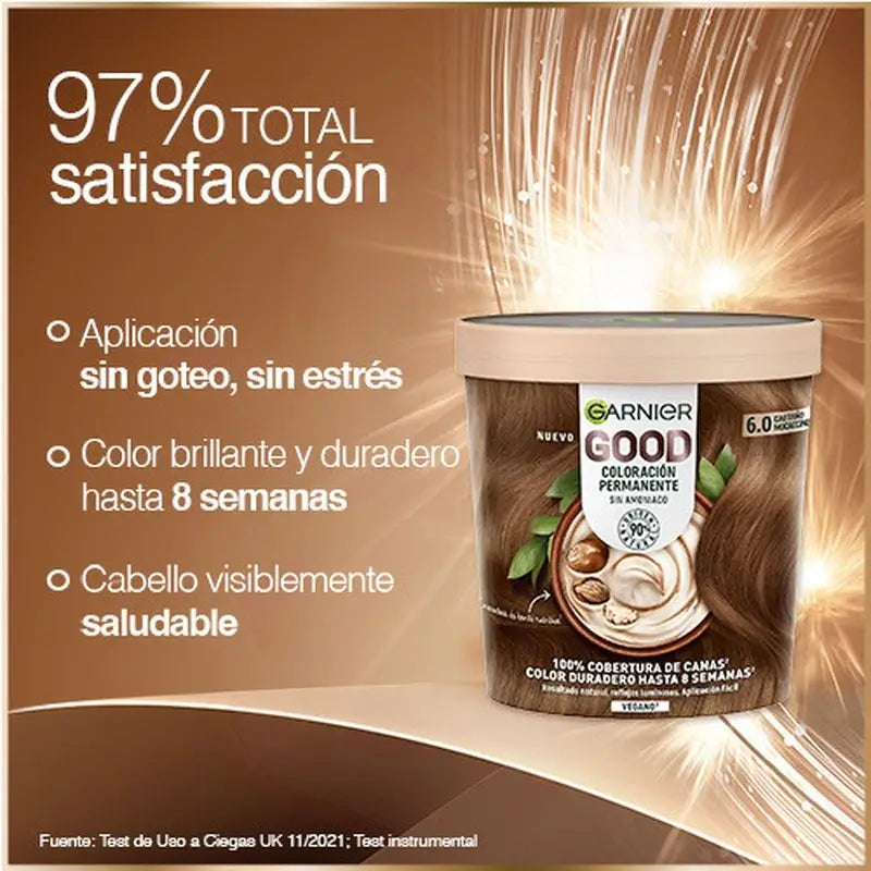 Coloration permanente Garnier Good, sans ammoniaque, 90% d'origine naturelle Teinte 6.0 Auburn Mocaccino.