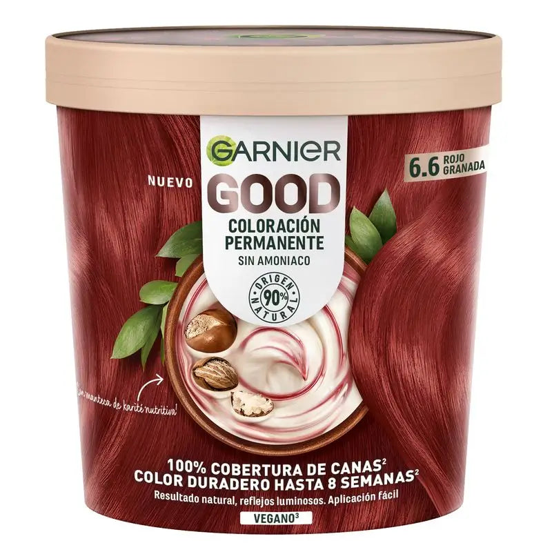Garnier Good Coloration permanente sans ammoniaque, 90% d'origine naturelle Teinte 6.6 Rouge grenade.
