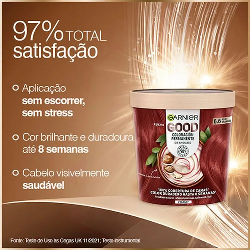 Garnier Good Coloration permanente sans ammoniaque, 90% d'origine naturelle Teinte 6.6 Rouge grenade.