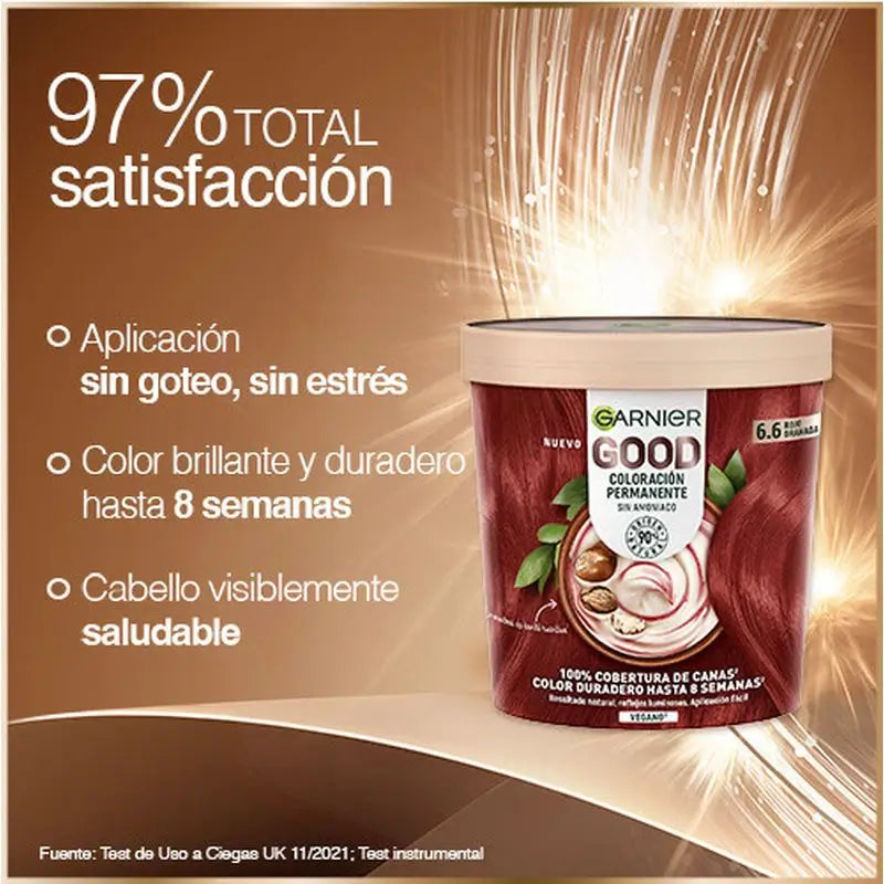 Garnier Good Coloration permanente sans ammoniaque, 90% d'origine naturelle Teinte 6.6 Rouge grenade.