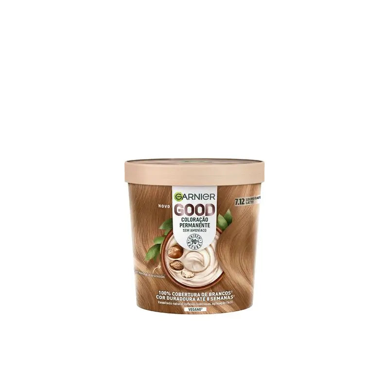 Garnier Good Coloration permanente sans ammoniaque, 90% d'origine naturelle Teinte 7.12 Café Latte Blonde.