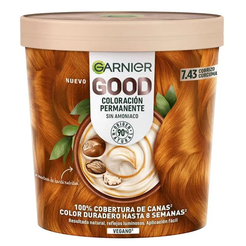 Garnier Good Permanent Colouring Sans ammoniaque, 90% d'origine naturelle Teinte 7.43 Turmeric Copper.
