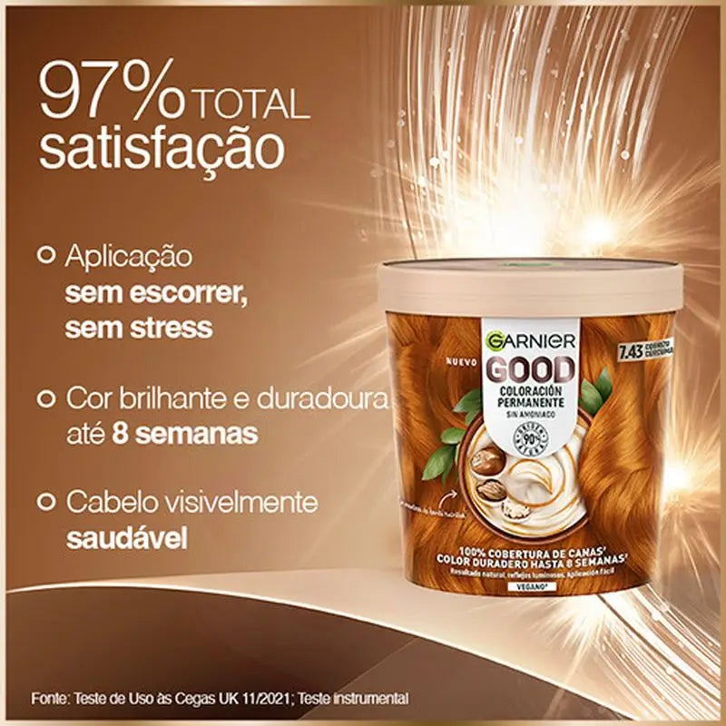 Garnier Good Permanent Colouring Sans ammoniaque, 90% d'origine naturelle Teinte 7.43 Turmeric Copper.