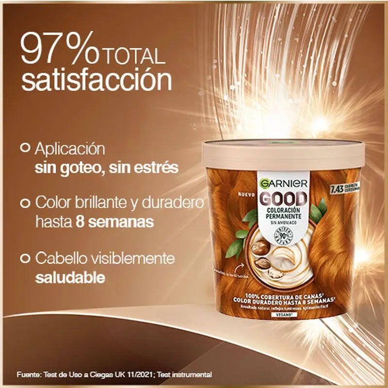 Garnier Good Permanent Colouring Sans ammoniaque, 90% d'origine naturelle Teinte 7.43 Turmeric Copper.