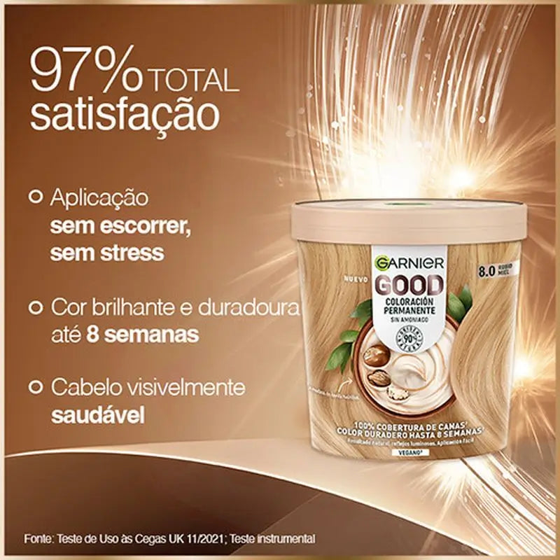 Garnier Good Permanent Colouring Sans ammoniaque, 90% d'origine naturelle Teinte 8.0 Honey Blonde.