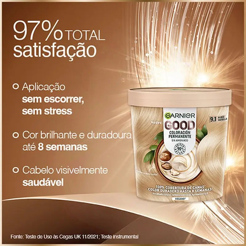 Garnier Good Coloration Permanente Sans ammoniaque, 90% d'origine naturelle Teinte 9.1 Blond Vanille.