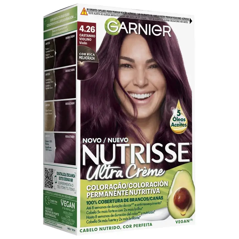 Garnier Nutrisse Grey Hair Coverage With Nourishing Mask Shade 4.26 Brown Violin , 160 ml