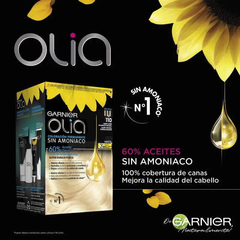 Garnier Olia Coloration permanente sans ammoniaque aux huiles florales naturelles - Blond naturel super éclaircissant Olia 110