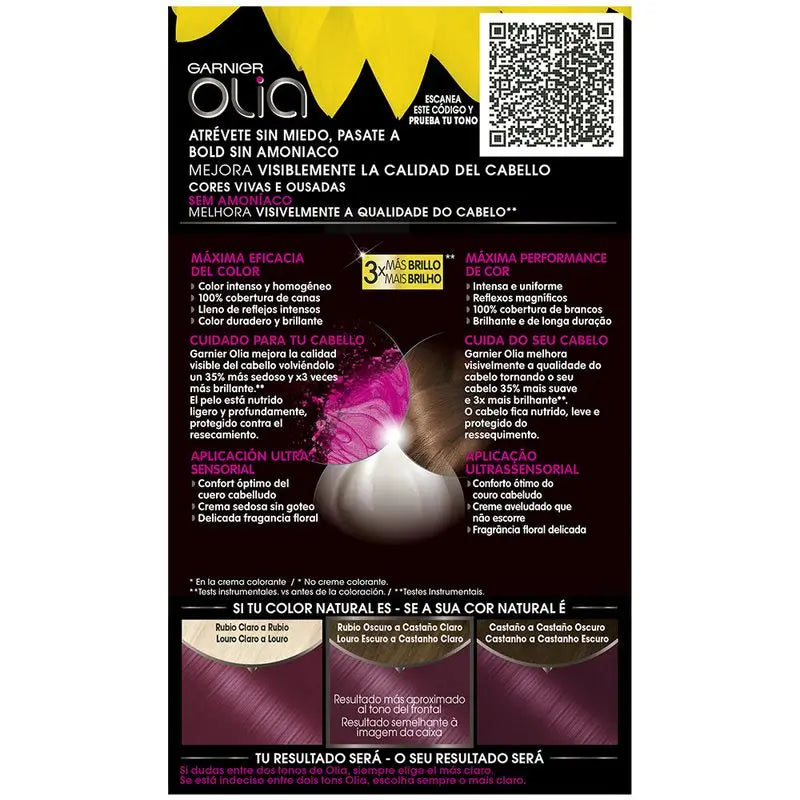Garnier Olia Coloration permanente sans ammoniaque, odeur agréable avec des huiles florales naturelles - Bold Violet Electric 4.26