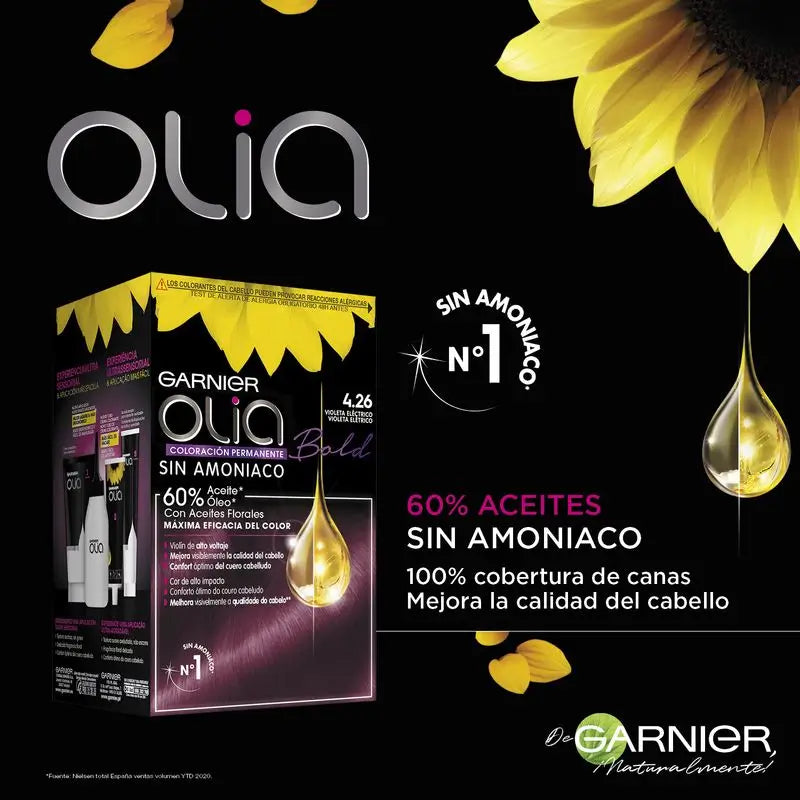 Garnier Olia Coloration permanente sans ammoniaque, odeur agréable avec des huiles florales naturelles - Bold Violet Electric 4.26