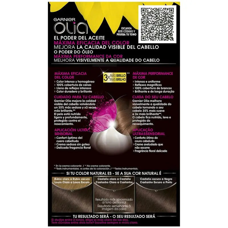 Garnier Olia Coloration Permanente Sans Ammoniaque, Odeur Agréable Avec Huiles Florales Naturelles - Marron Clair 5.0