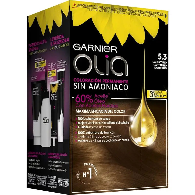 Garnier Olia Coloration Permanente Sans Ammoniaque Pour Une Odeur Agréable Avec Des Huiles Florales Naturelles - Cappuccino 5.3