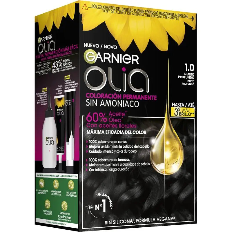 Garnier Olia Coloration Permanente Sans Ammoniaque Pour Une Odeur Agréable Avec Des Huiles Florales Naturelles - Noir Ebène 1.0