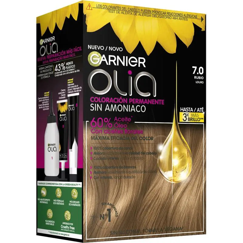Garnier Olia Coloration permanente sans ammoniaque pour une odeur agréable avec des huiles florales naturelles - Blonde 7.0