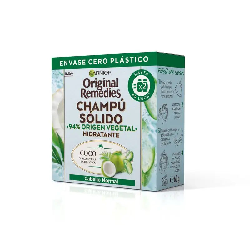 Garnier Original Remedies Solid Shampooing - Coconut & Aloe Vera Organic Pour cheveux normaux, racines grasses