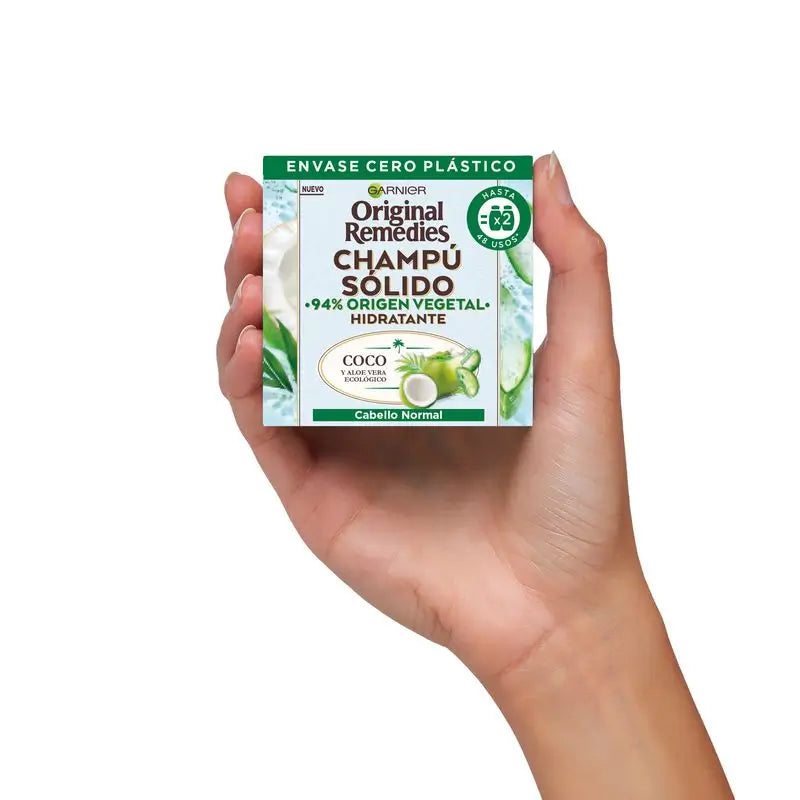 Garnier Original Remedies Solid Shampooing - Coconut & Aloe Vera Organic Pour cheveux normaux, racines grasses