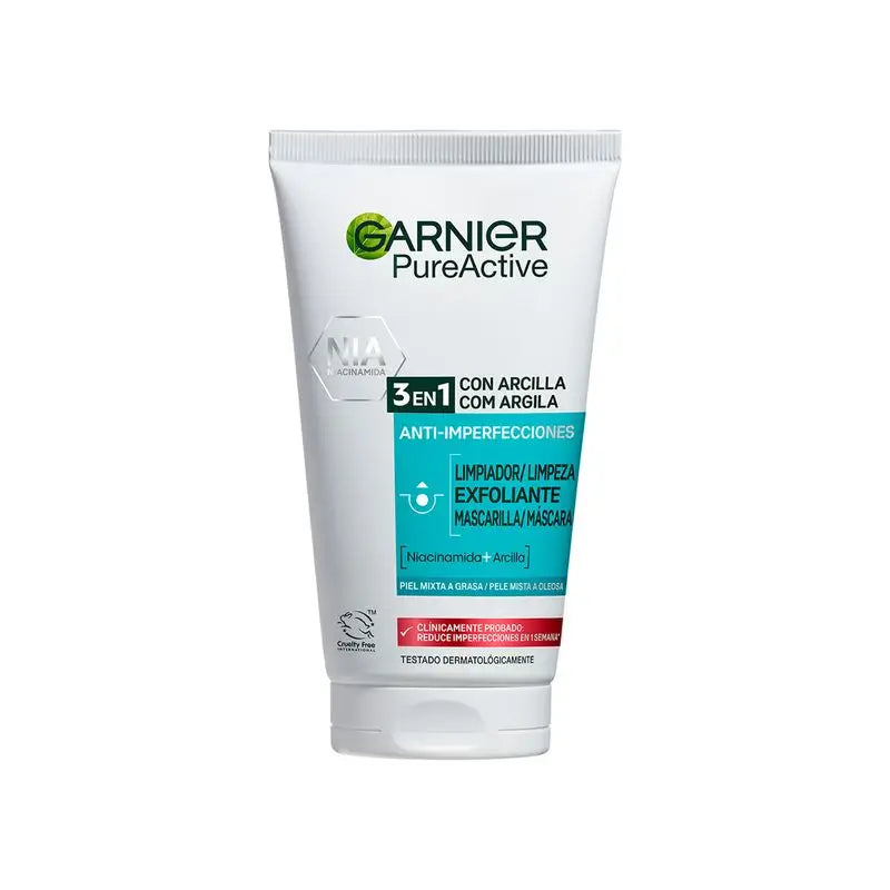 Garnier Pure Active 3 In 1 Gel Avec Argile Anti-Imperfection - 150 Ml
