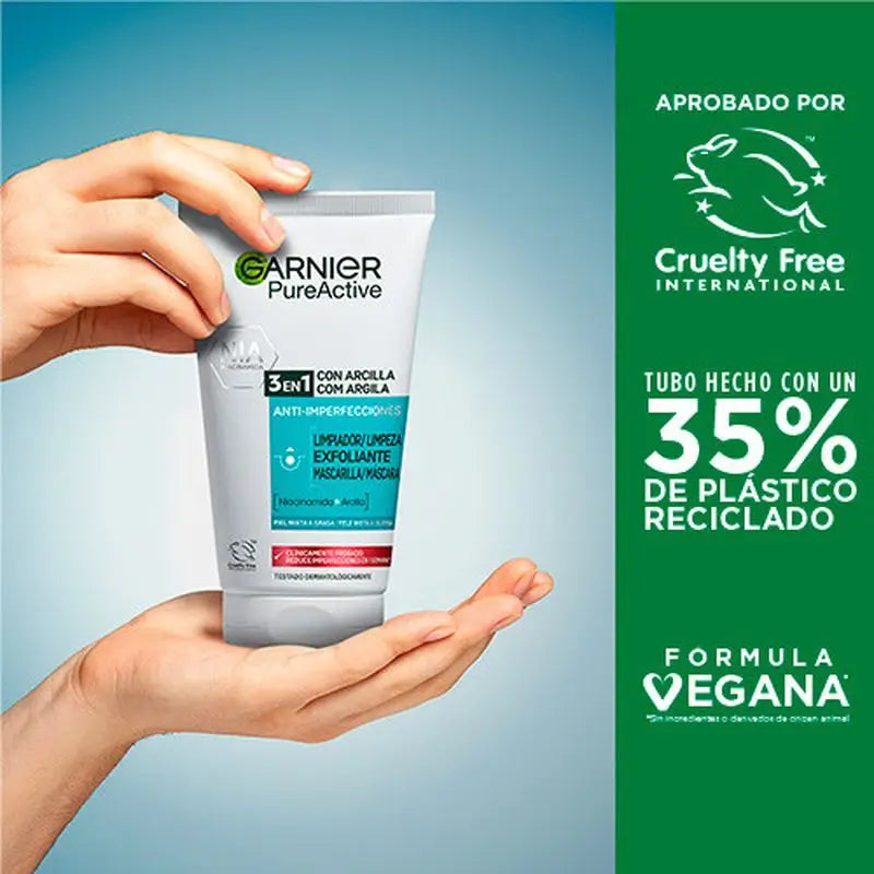Garnier Pure Active 3 In 1 Gel Avec Argile Anti-Imperfection - 150 Ml