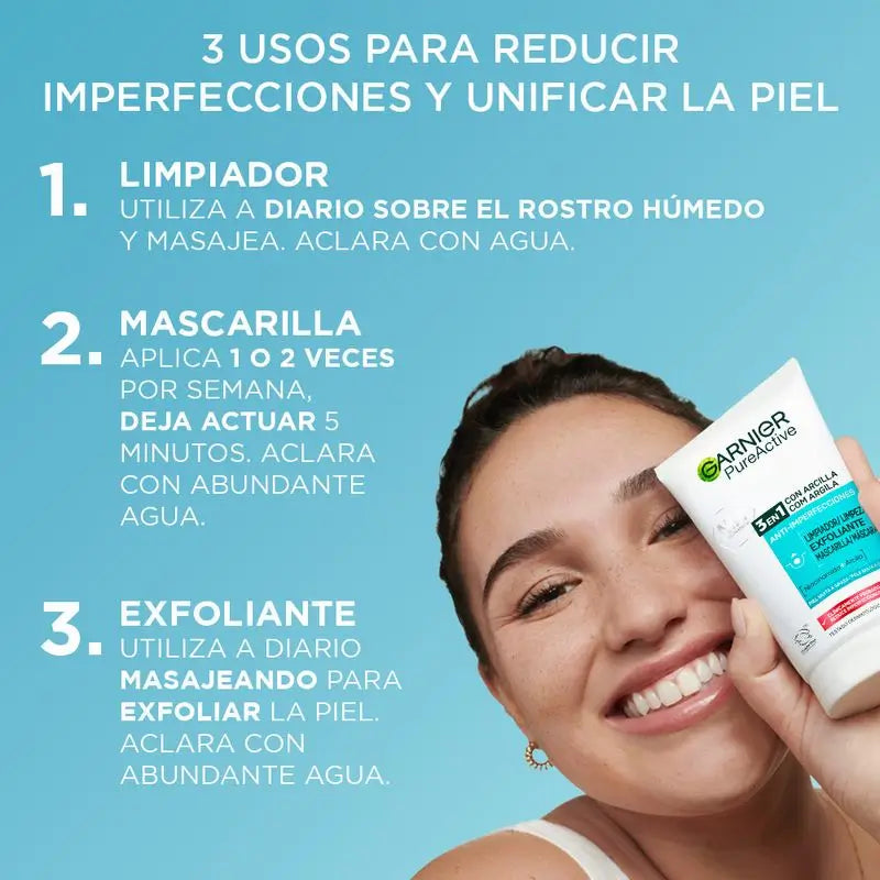 Garnier Pure Active 3 In 1 Gel Avec Argile Anti-Imperfection - 150 Ml