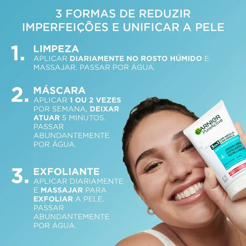 Garnier Pure Active 3 In 1 Gel Avec Argile Anti-Imperfection - 150 Ml