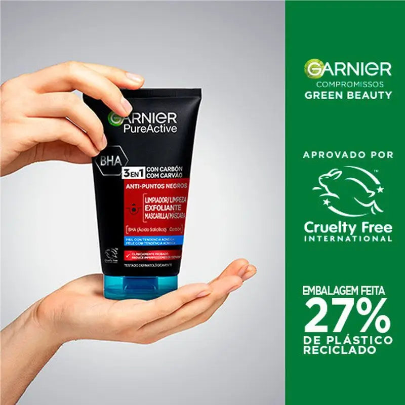 Garnier Pure Active 3 In 1 Gel Avec Charbon Anti-Points Noirs - 150 Ml