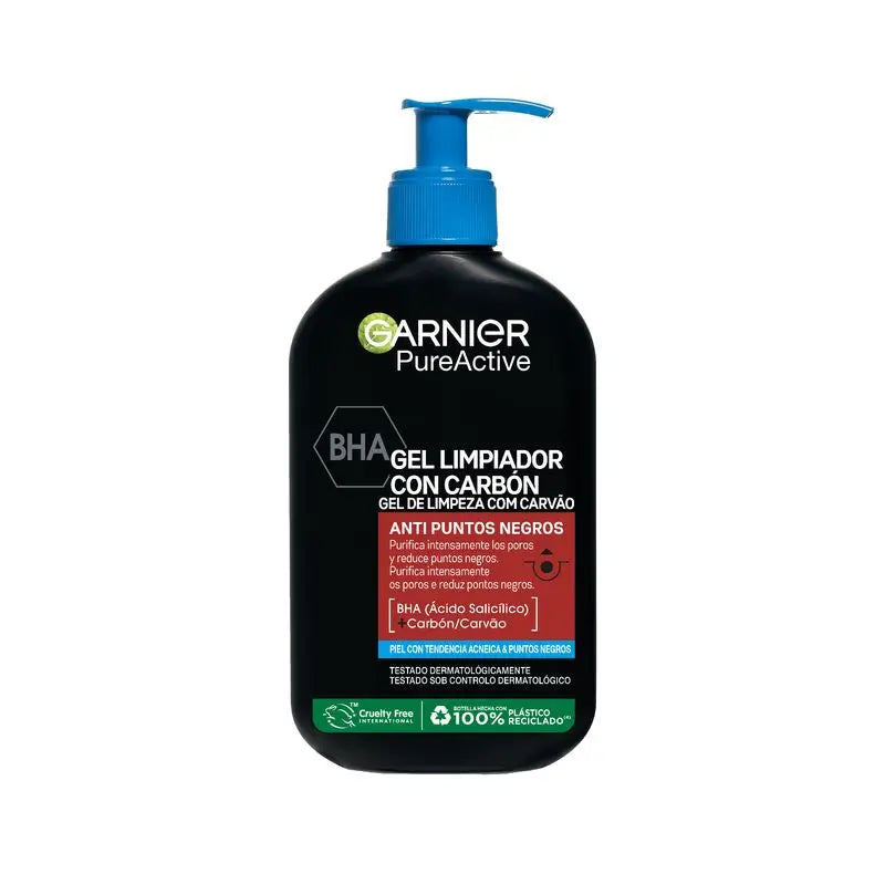 Garnier Pure Active Anti Blackhead Cleansing Gel With Charcoal And Salicylic Acid Purifie les pores et réduit les points noirs