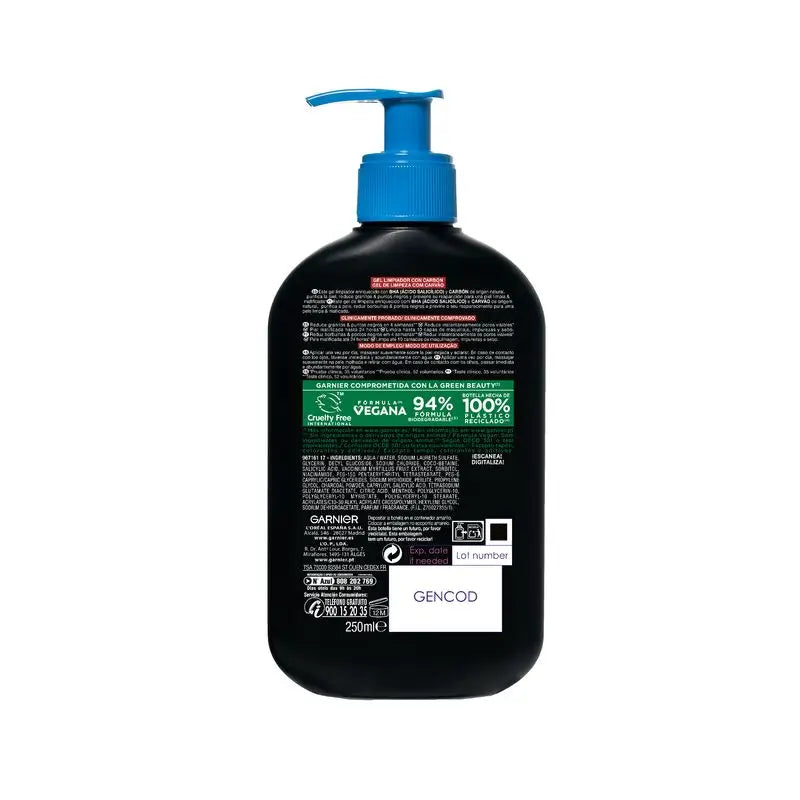 Garnier Pure Active Anti Blackhead Cleansing Gel With Charcoal And Salicylic Acid Purifie les pores et réduit les points noirs