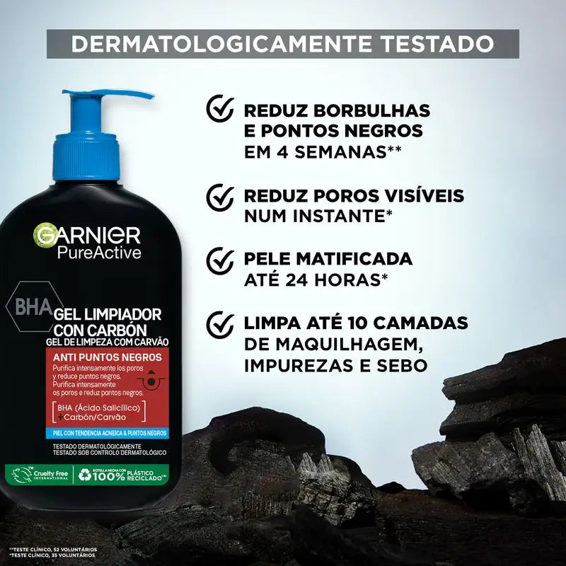 Garnier Pure Active Anti Blackhead Cleansing Gel With Charcoal And Salicylic Acid Purifie les pores et réduit les points noirs