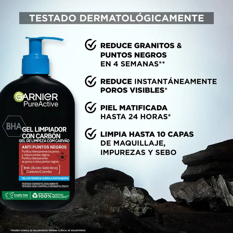 Garnier Pure Active Anti Blackhead Cleansing Gel With Charcoal And Salicylic Acid Purifie les pores et réduit les points noirs