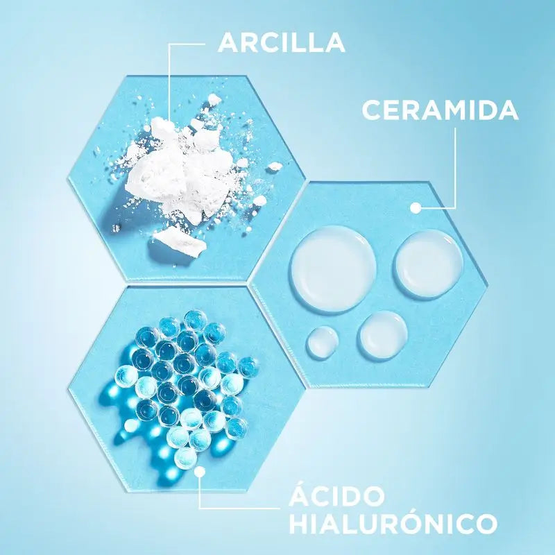 Le gel nettoyant hydratant Garnier Pure Active à l'acide hyaluronique, au céramide et à l'argile élimine les impuretés, la graisse et le maquillage.