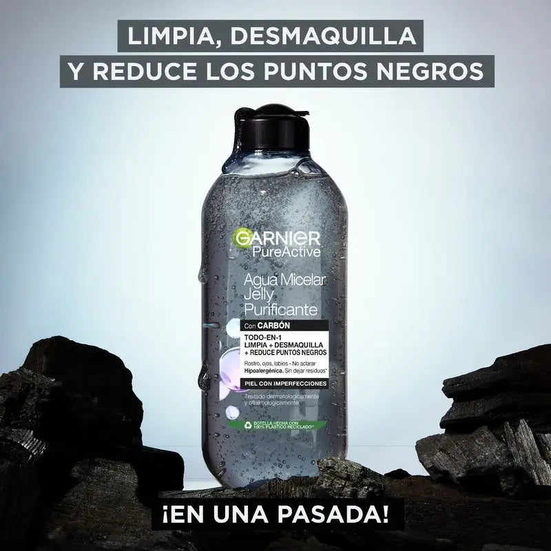 Gelée d'eau purifiante Garnier Pure Active au charbon de bois et à l'acide salicylique, 400 ml