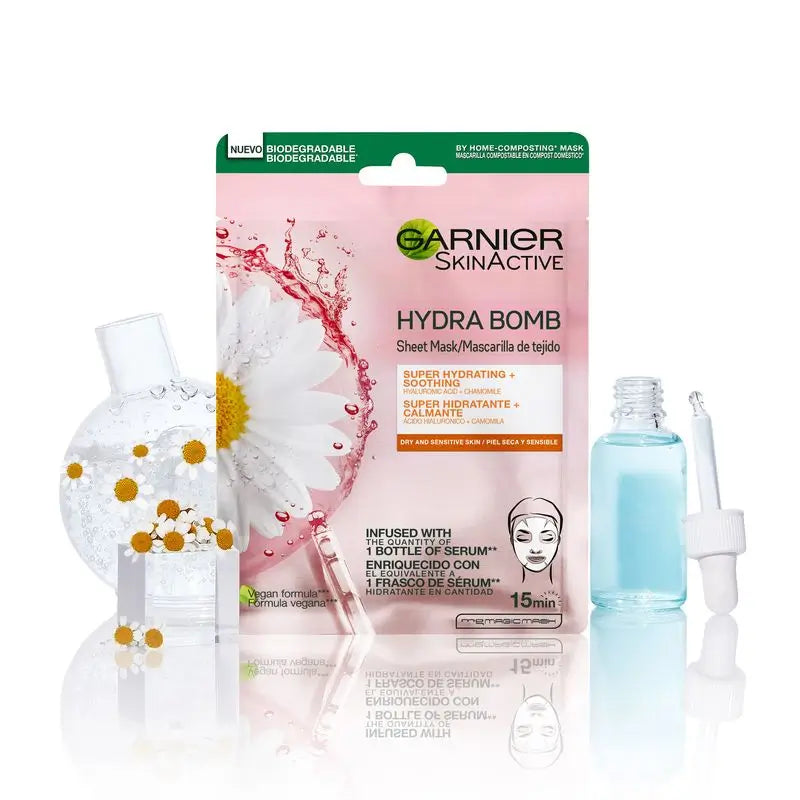 Garnier Skin Active Mask Tissu Hydra Bomb Masque en tissu hydratant et apaisant à l'acide hyaluronique et à la camomille