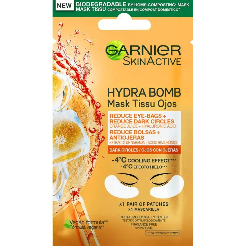 Garnier Skin Active Mask Tissue Eye Contour Anti-Fatigue & Anti-Cernes Avec Acide Hyaluronique et Extrait d'Orange
