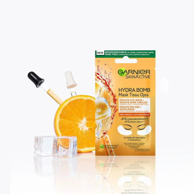 Garnier Skin Active Mask Tissue Eye Contour Anti-Fatigue & Anti-Cernes Avec Acide Hyaluronique et Extrait d'Orange