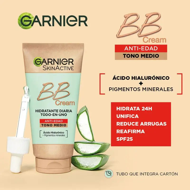 Garnier Skinactive Bb Cream Anti Age Medium Tone. Hydratant Tout-en-Un Avec Couleur Spf15, 50Ml