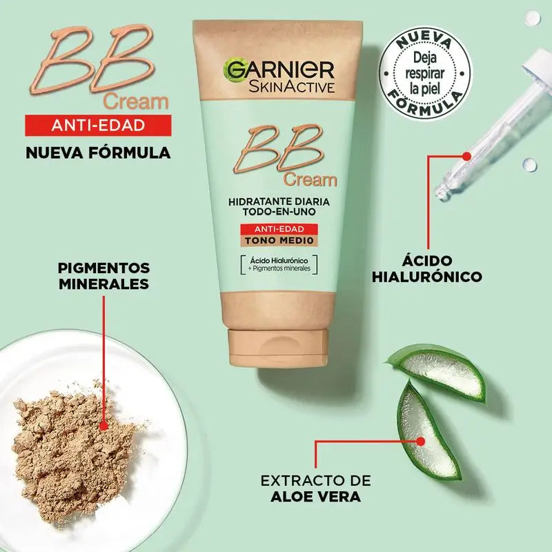 Garnier Skinactive Bb Cream Anti Age Medium Tone. Hydratant Tout-en-Un Avec Couleur Spf15, 50Ml
