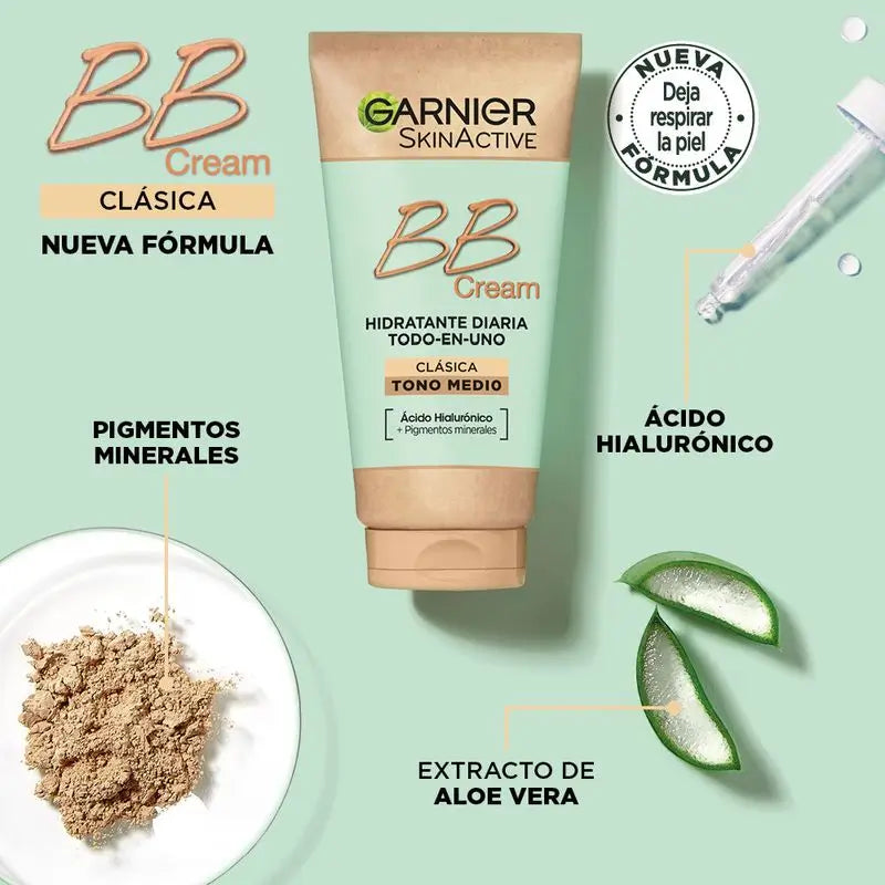 Garnier Skinactive Bb Cream Classic Medium Tone. Hydratant Tout-en-Un Avec Couleur Spf15, 50Ml