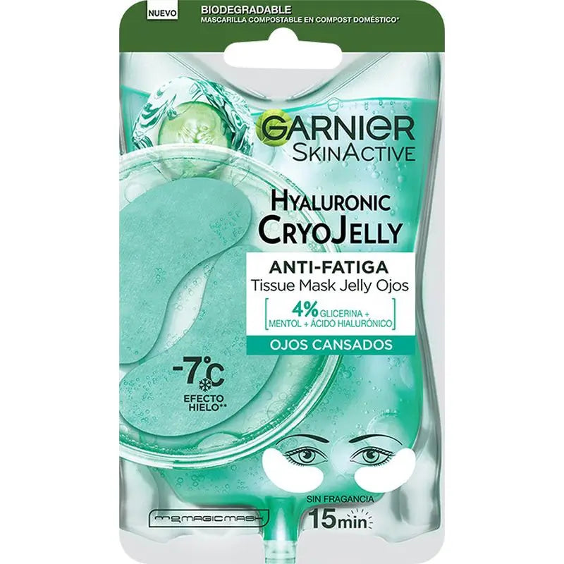 Garnier Tissue Mask Hyaluronic Cryo Jelly Anti-Fatigue Eye Contour Mask. 4% Glycérine + Menthol + Acide Hyaluronique.