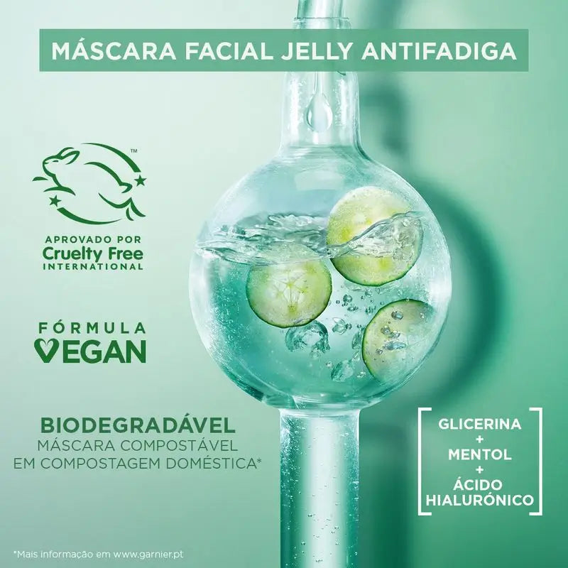 Garnier Tissue Mask Hyaluronic Cryo Jelly Anti-Fatigue Pour Peau Fatiguée. 4% Glycérine + Menthol + Acide Hyaluronique.