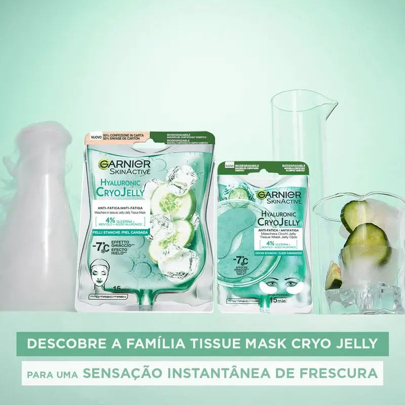 Garnier Tissue Mask Hyaluronic Cryo Jelly Anti-Fatigue Pour Peau Fatiguée. 4% Glycérine + Menthol + Acide Hyaluronique.