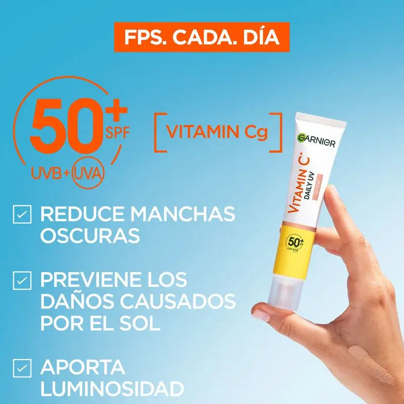 Garnier Vitamine C Fluide Anti-Uv Anti-Taches Daily Glow Effect Fps50+, 40 Ml