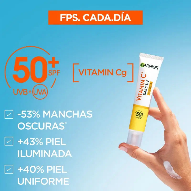 Garnier Vitamine C Invisible Anti-Uv Fluide Quotidien Anti-Taches Fps50+, 40 Ml
