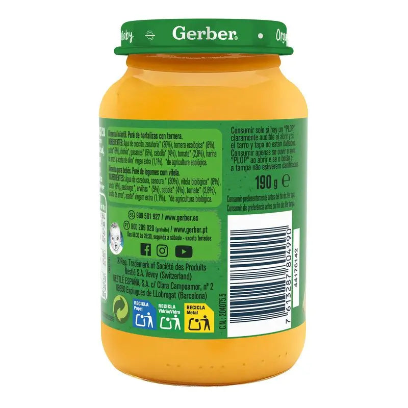 Gerber Organic légumes veau, 190 g