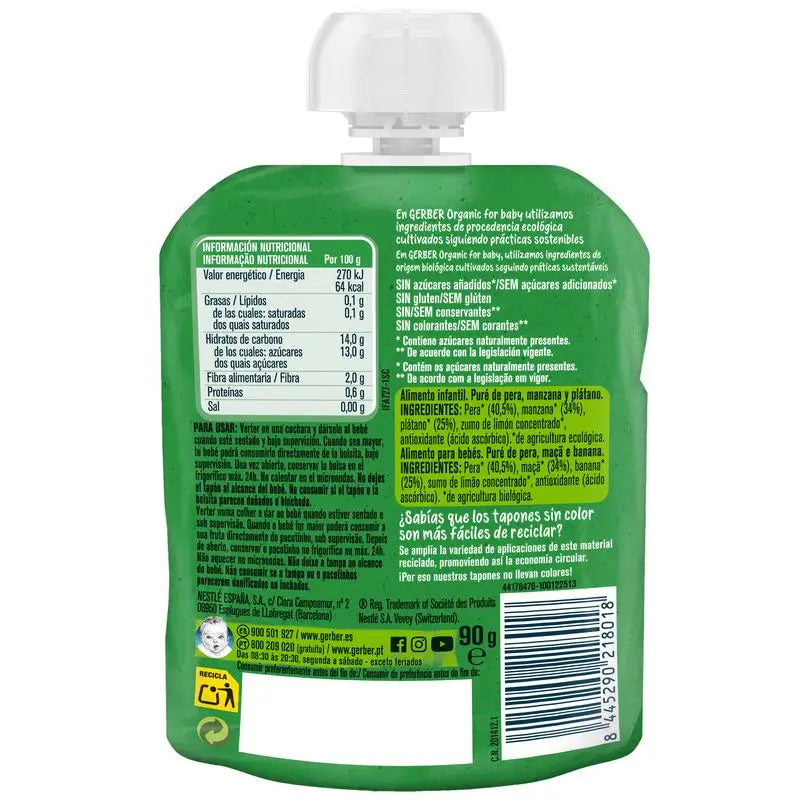 Gerber Pouch Organic Poire, Pomme, Banane, 90g